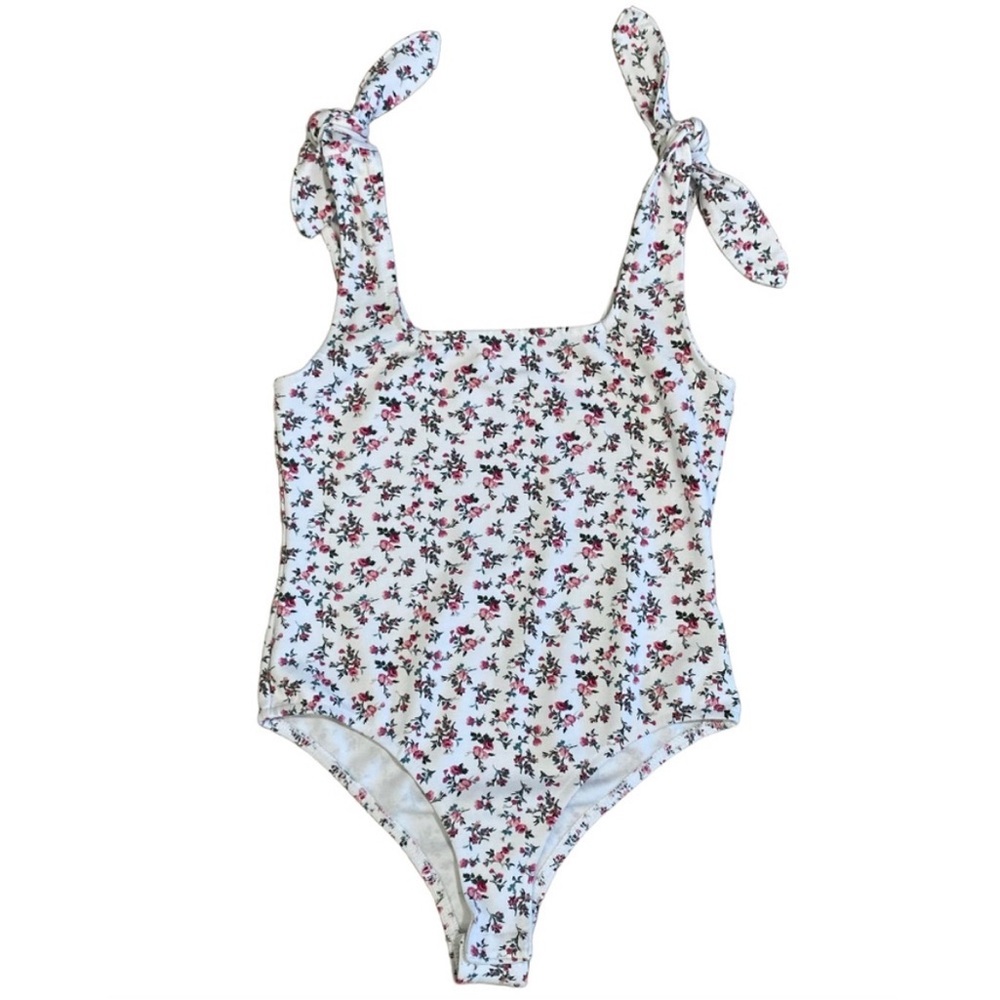 Kit + Sky White Rose Should Tie Straps Body Suit, XS